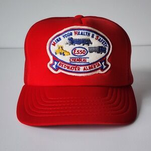 Vintage Esso Chemical Trucker Hat Mesh Cap Snap Back Patch Health Safety Alberta